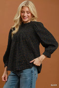 Umgee Polka Dot Smocked Detail Puff Sleeve Blouse