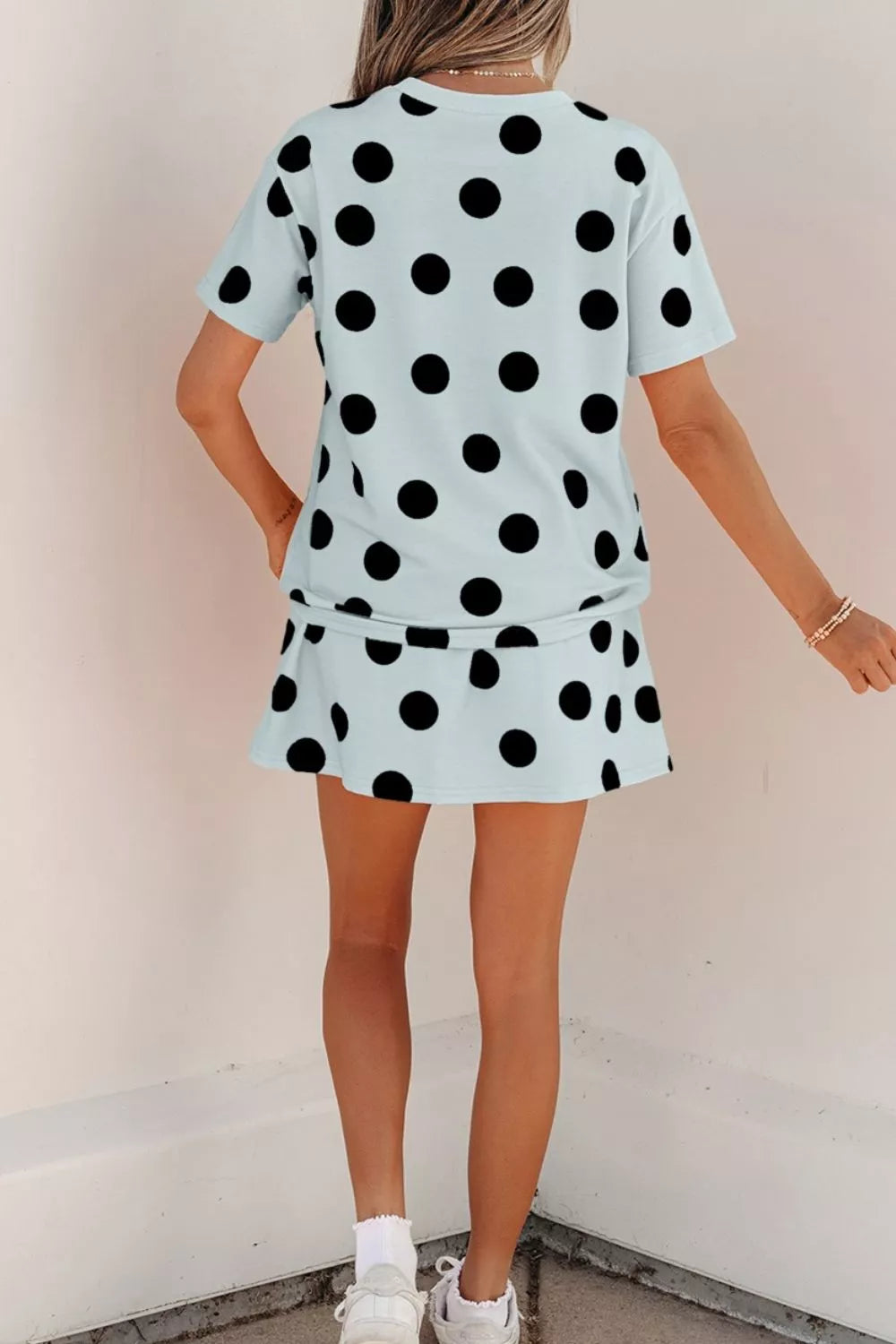 Polka Dot Short Sleeve Top Casual Skort 2pcs Outfit