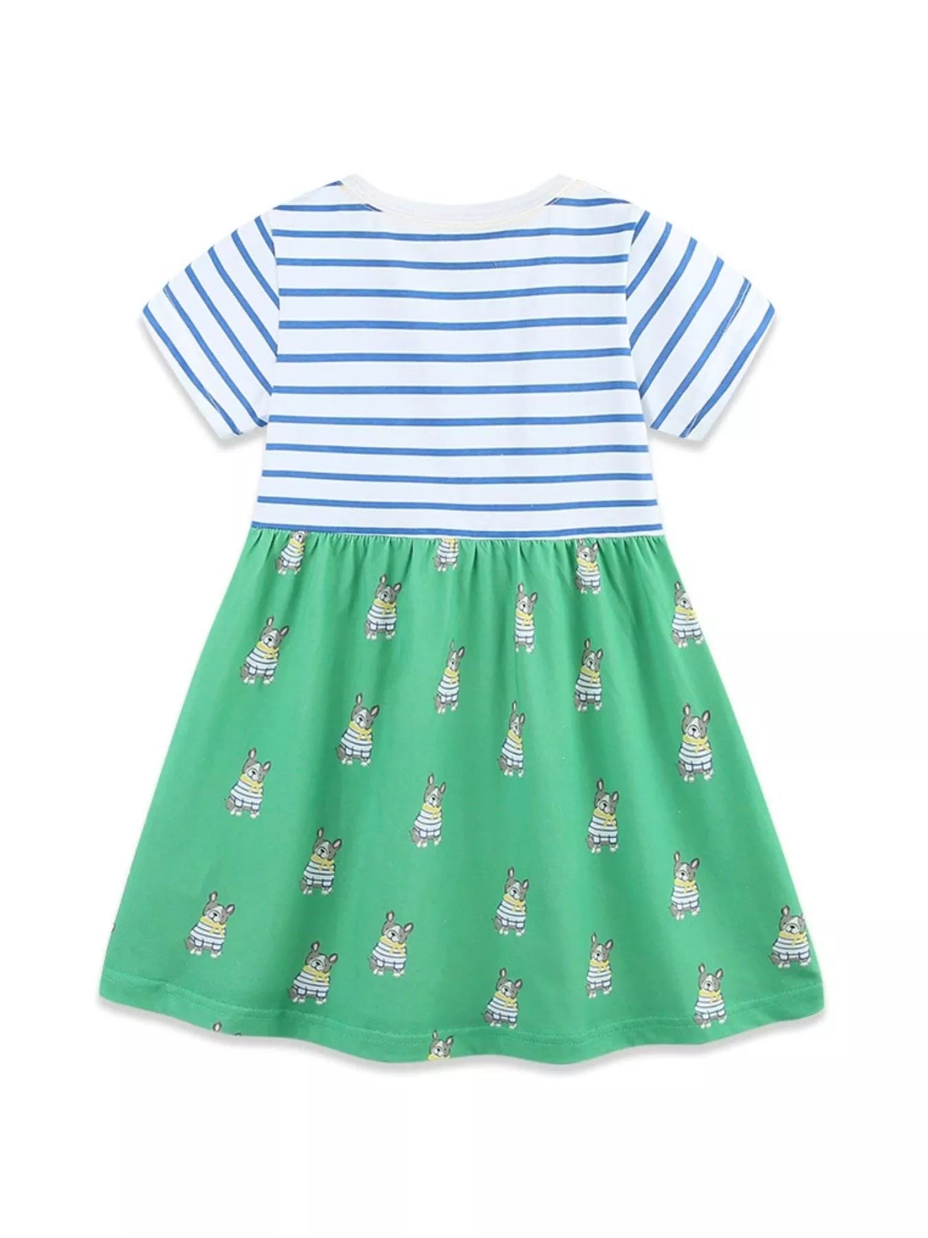 Children's Striped Dog Print Short Sleeve Dress