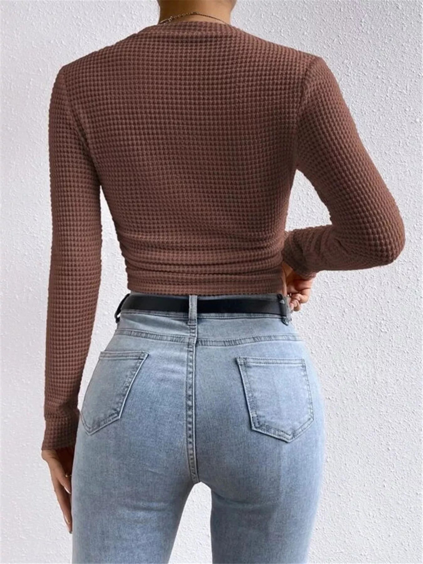 Waffle Knit Long Sleeve T-Shirt