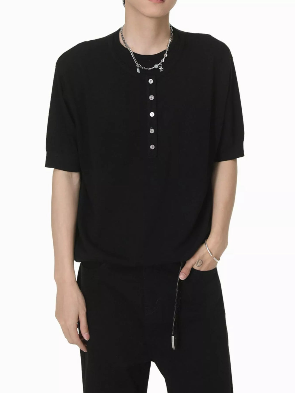 Men's Henley T-Shirt with Button Detail