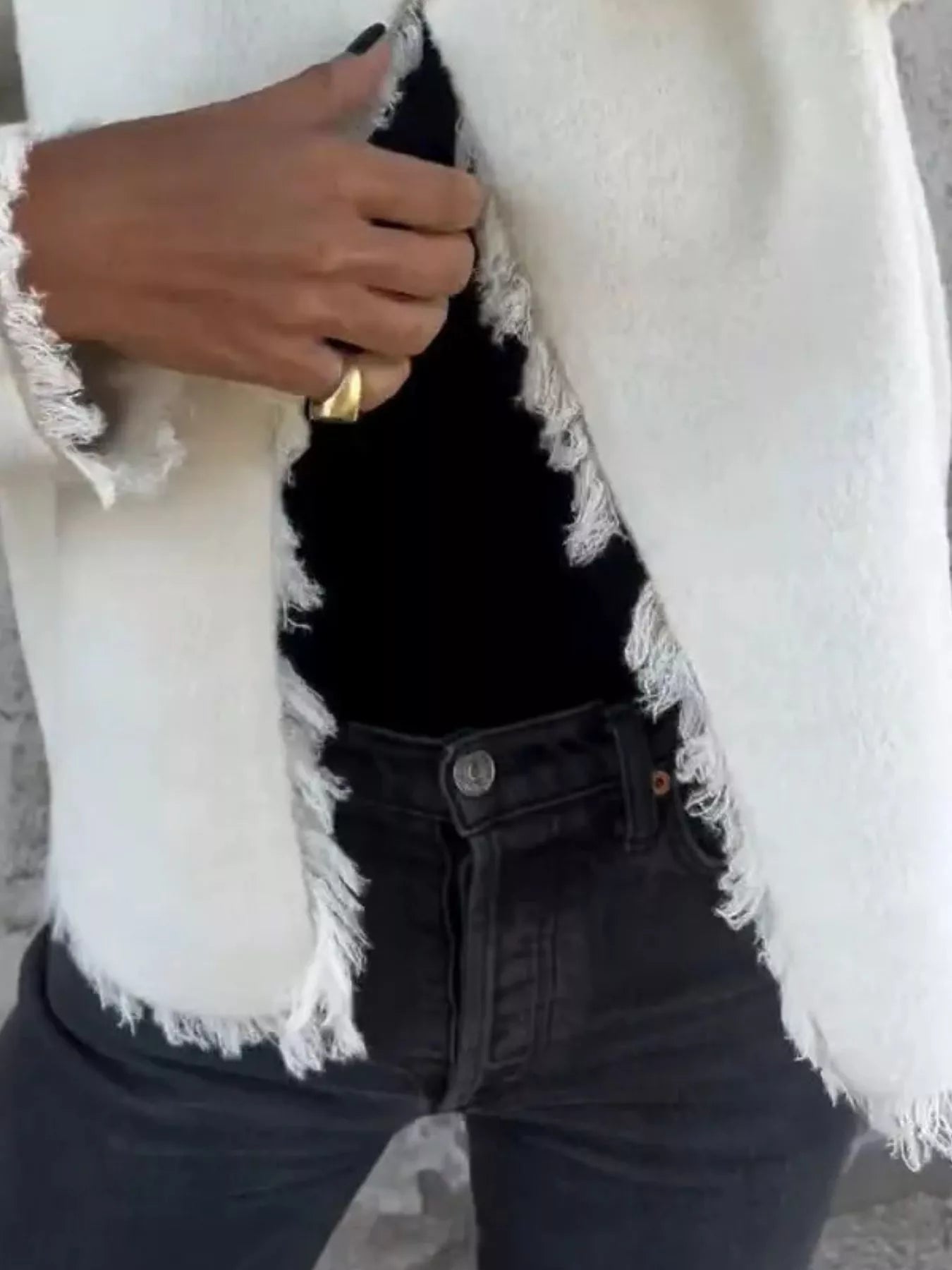 Full Size One Button Frayed Edge Cardigan Plus Size
