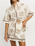 Printed Button Up Shirt and Skirt Set