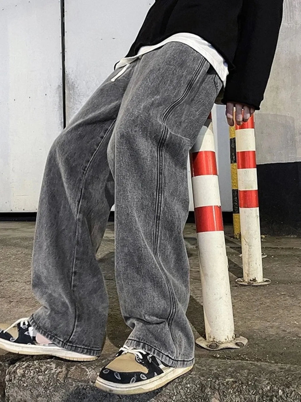 Men's Full Size Drawstring Wide Leg Jeans Plus Size