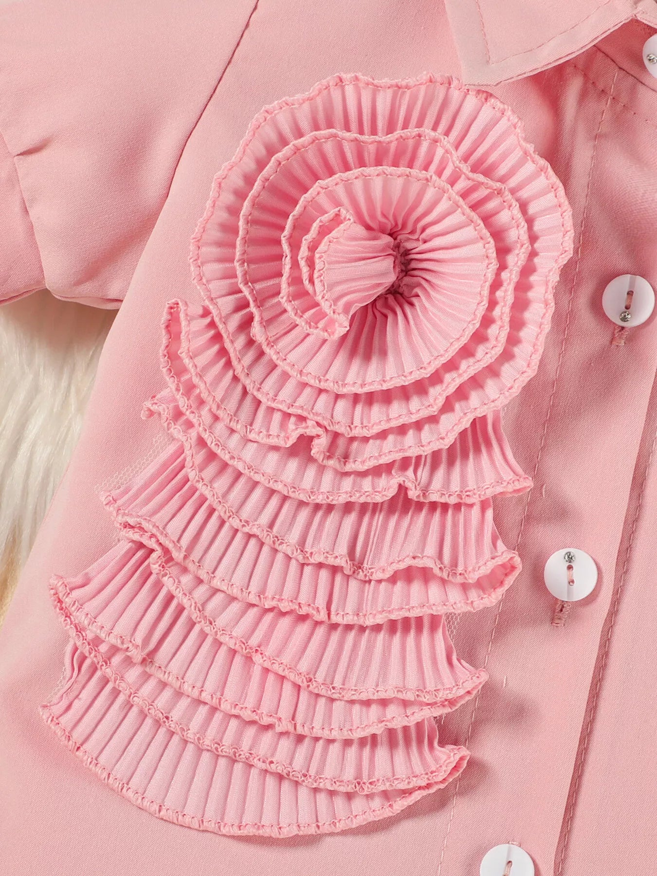 Children's Flower Decor Shirt & Pleated Skirt Set