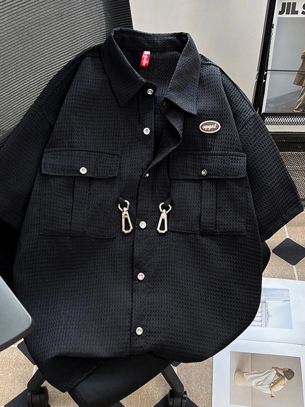 Men's Plus Size Waffle Texture Button Up Shirt