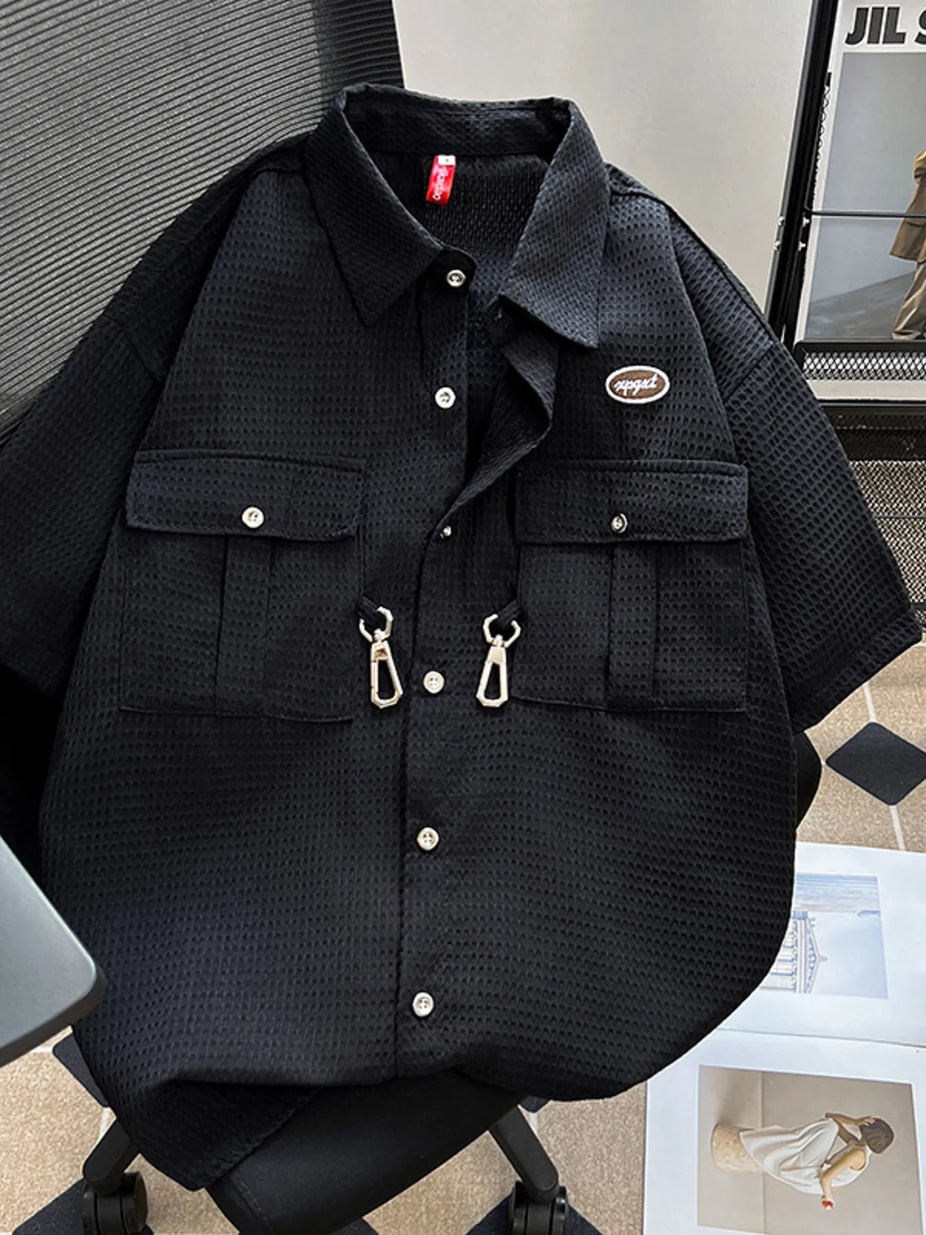 Men's Plus Size Waffle Texture Button Up Shirt