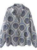 Printed Button Up Long Sleeve Dress
