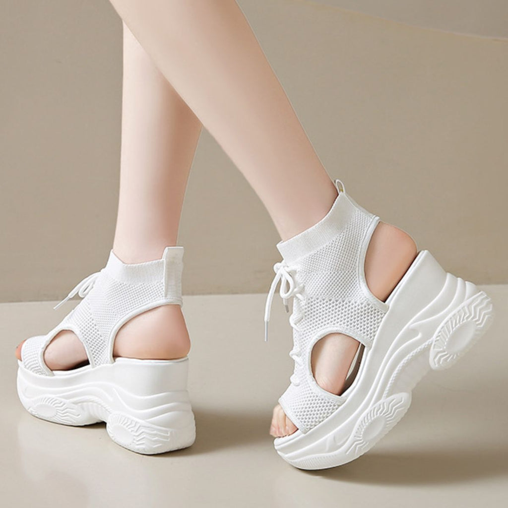 Cutout Mesh Wedge Sandals