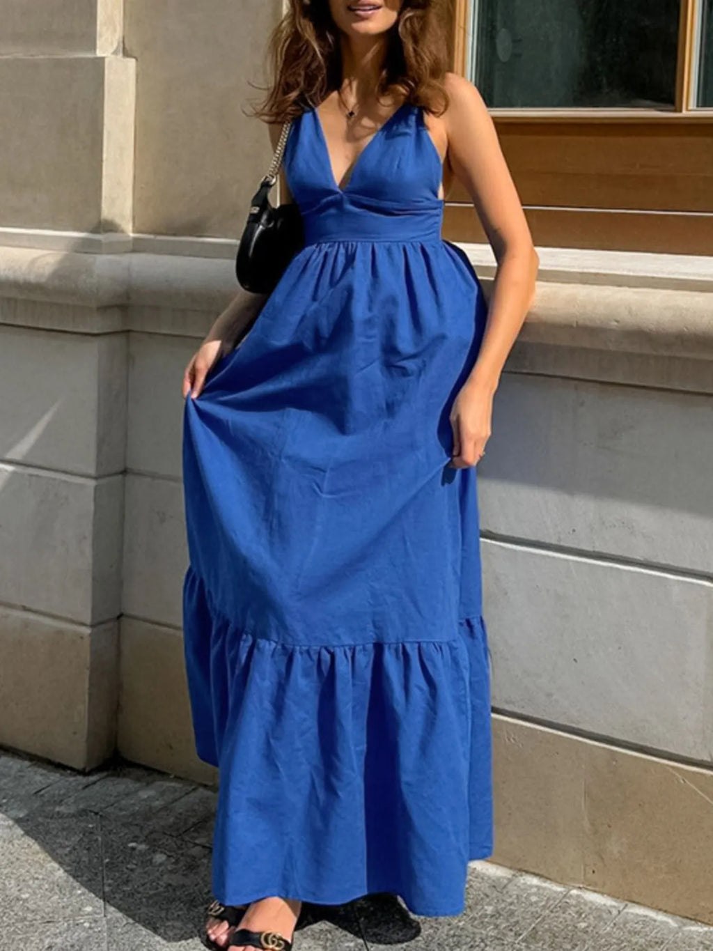 V-Neck Tiered Maxi Cami Dress