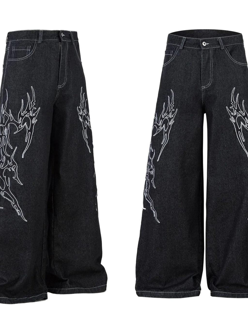 Men's Embroidered Wide Leg Baggy Jeans