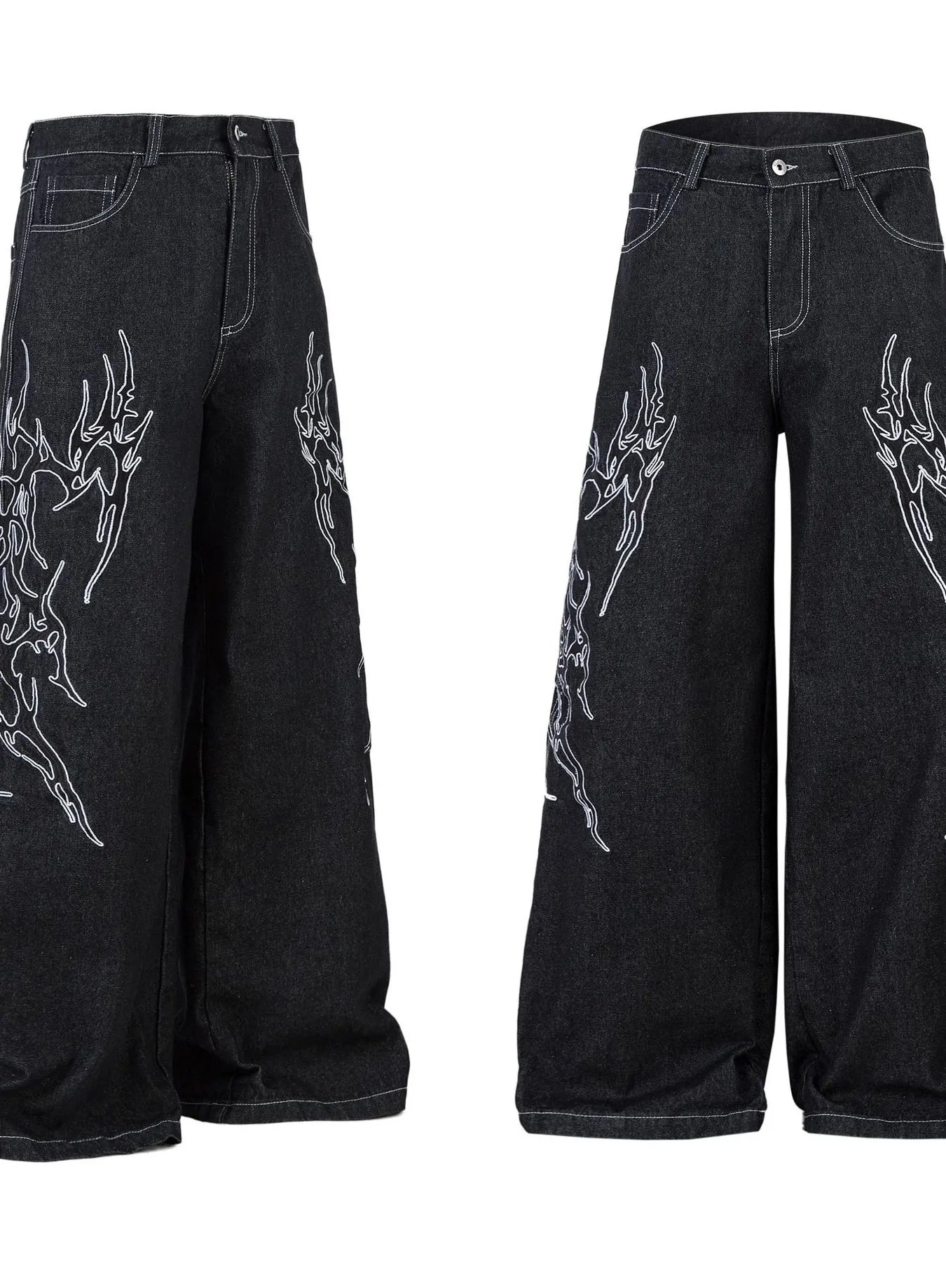 Men's Embroidered Wide Leg Baggy Jeans