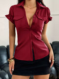 Elegant Ruffle Sleeve Button-Down Shirt