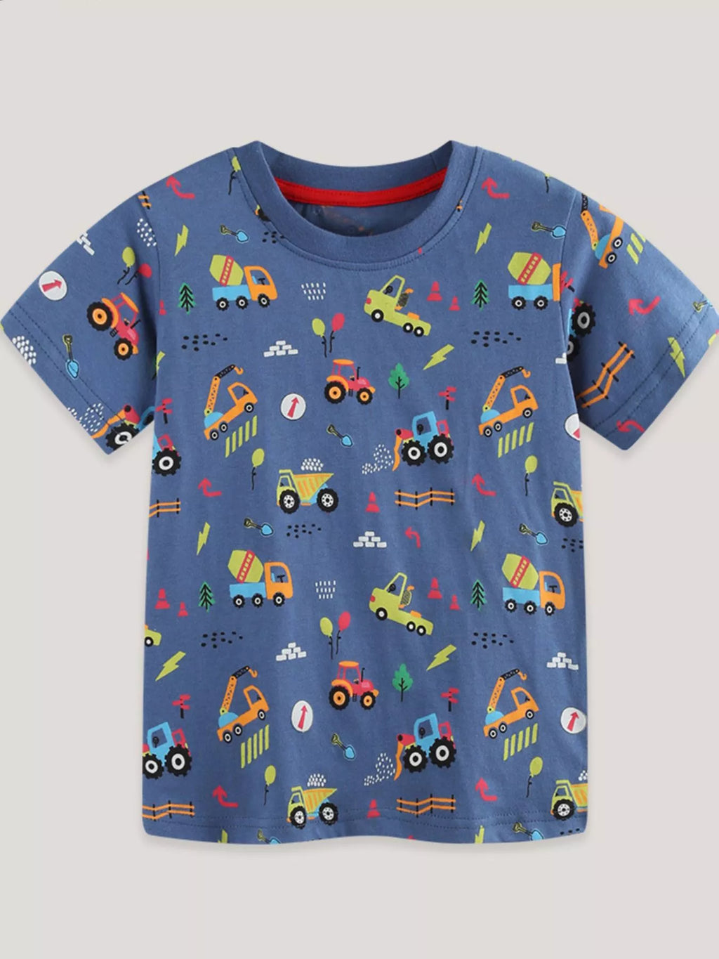 Children's Construction Vehicle Print Short Sleeve T-Shirt