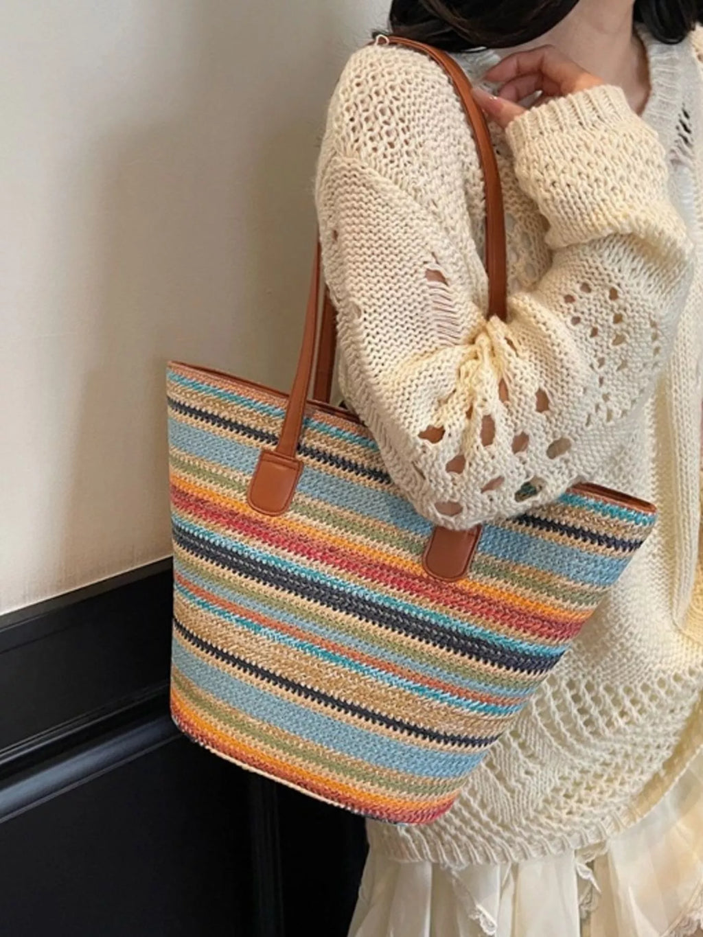 Striped Woven Shoulder Bag
