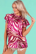 BiBi Tiered Ruffle Neck Zebra Pattern Top