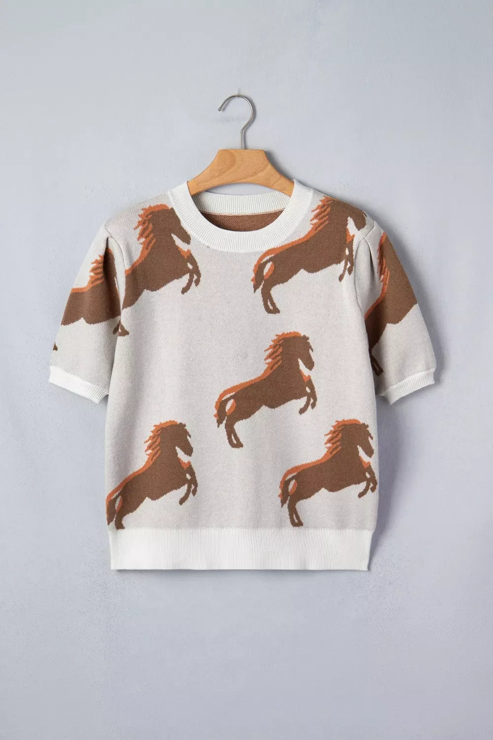 Western Horse Short Puff Sleeve Sweater
