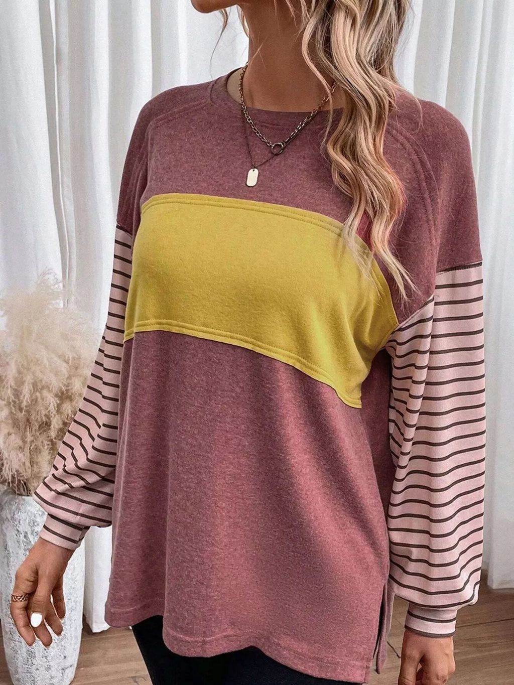 Striped Color Block Long Sleeve T-Shirt