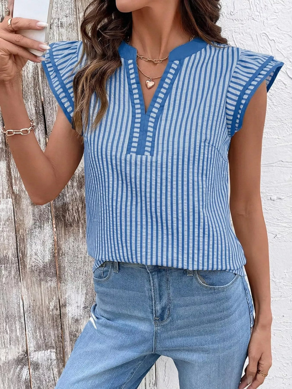 Striped Ruffle Sleeve Blouse