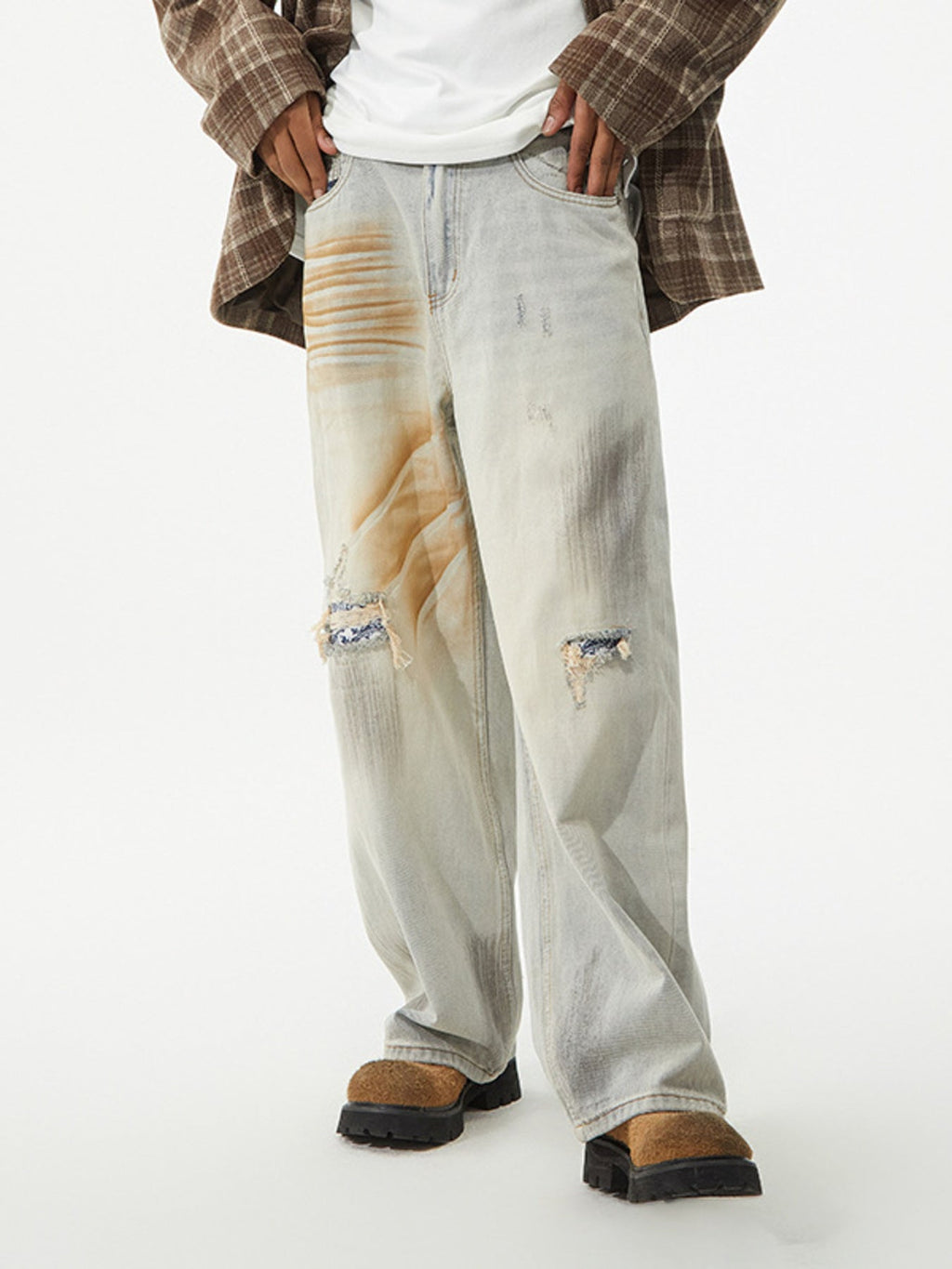 Men's Distressed Wide Leg Jeans