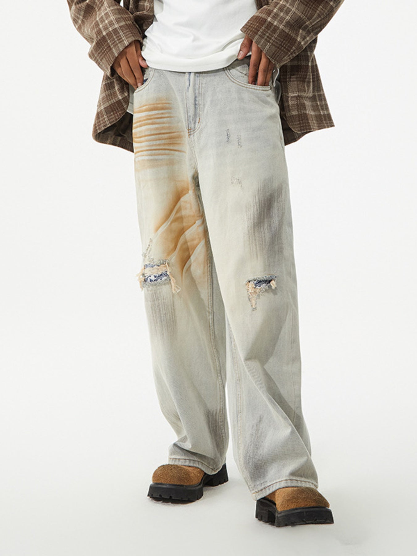 Men's Distressed Wide Leg Jeans