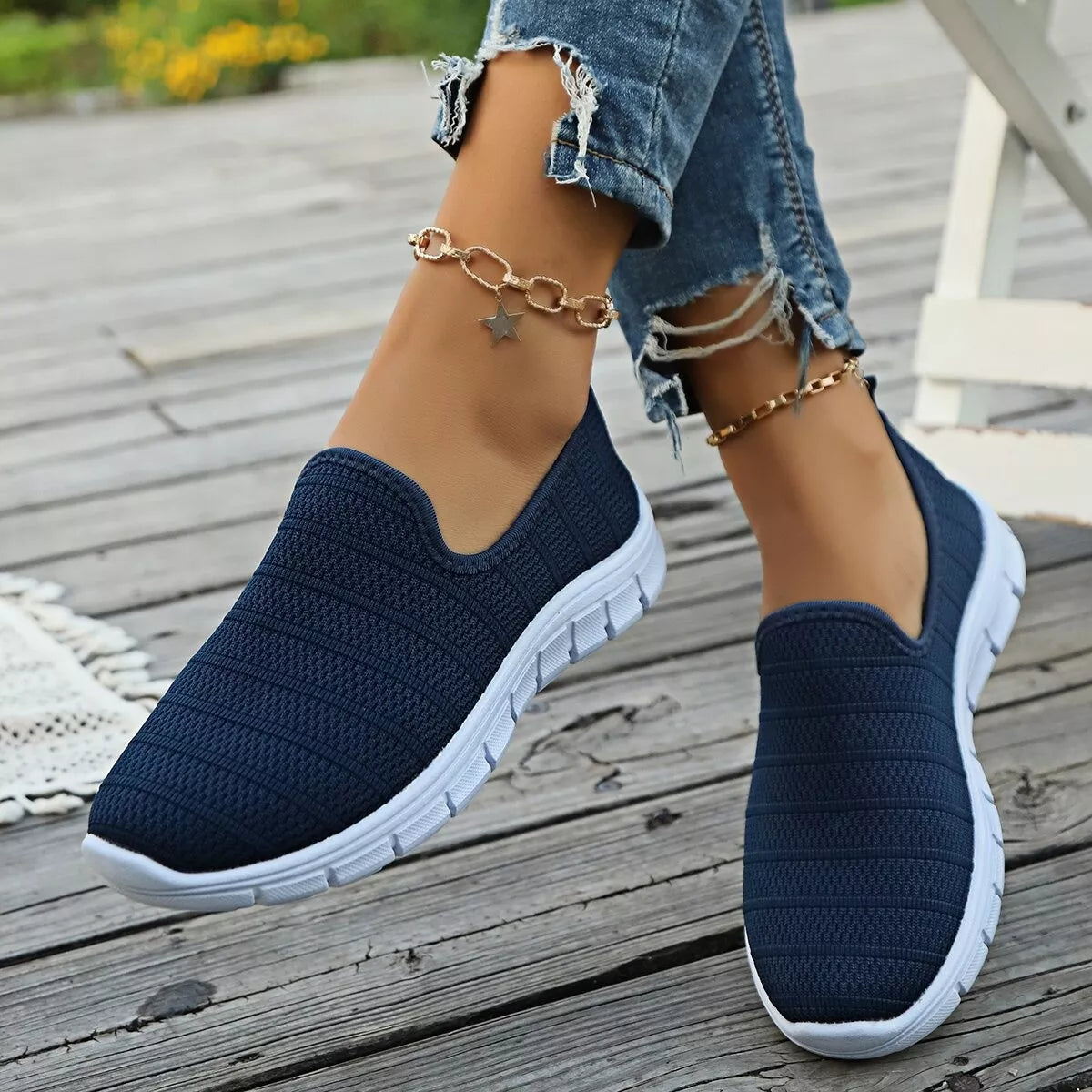 Round Toe Mesh Slip-Ons