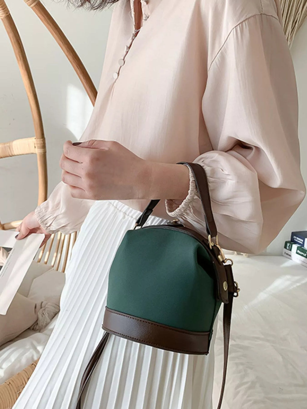 Two-Tone Bucket Crossbody Bag