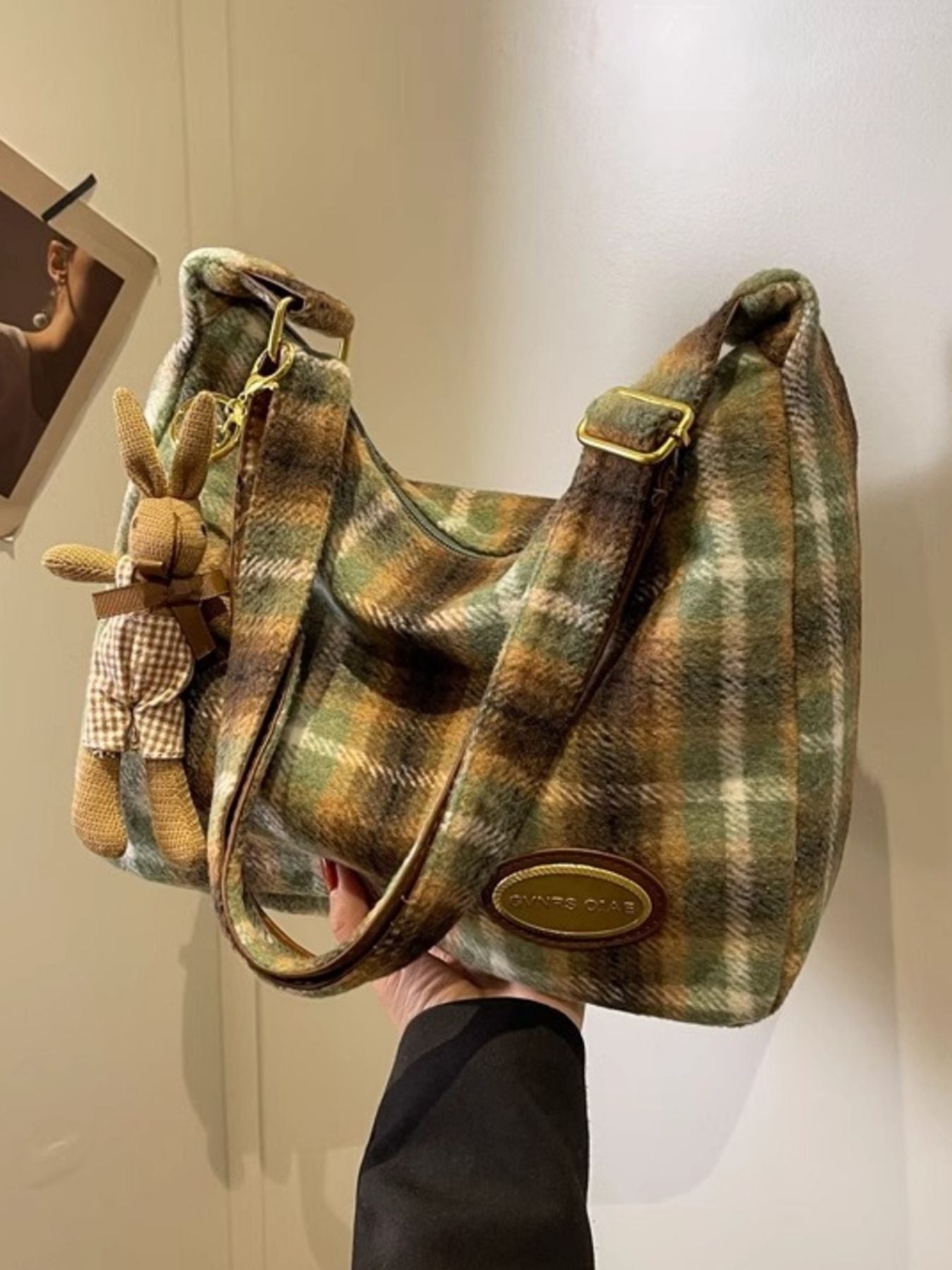 Plaid Pattern Shoulder Crossbody Bag