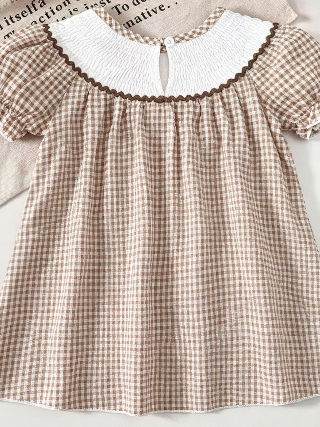 Children's Gingham Football Puff Sleeve Dress