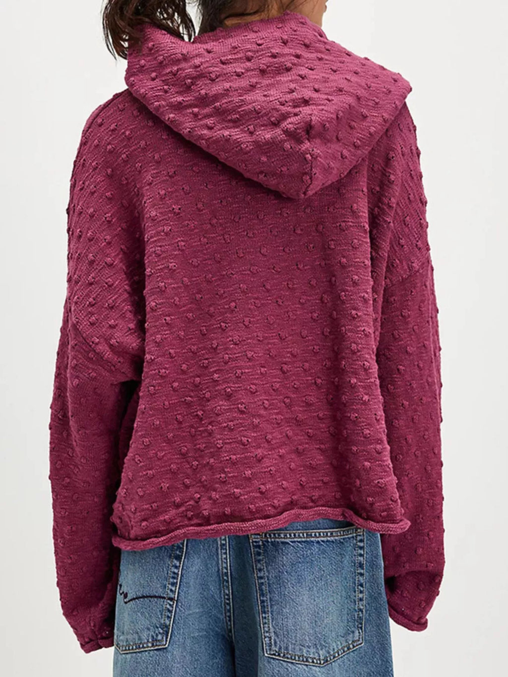 Textured Dot Knit Long Sleeve Hooded Sweater