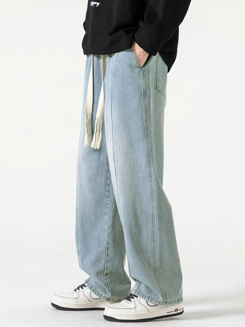 Men's Full Size Drawstring Wide Leg Jeans Plus Size