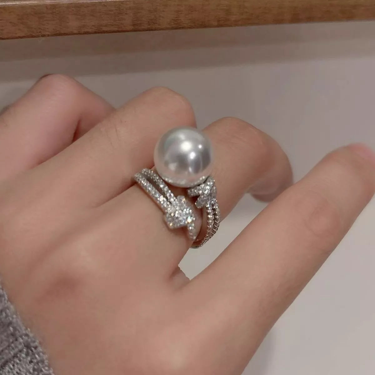 Pearl Zircon Bypass Ring
