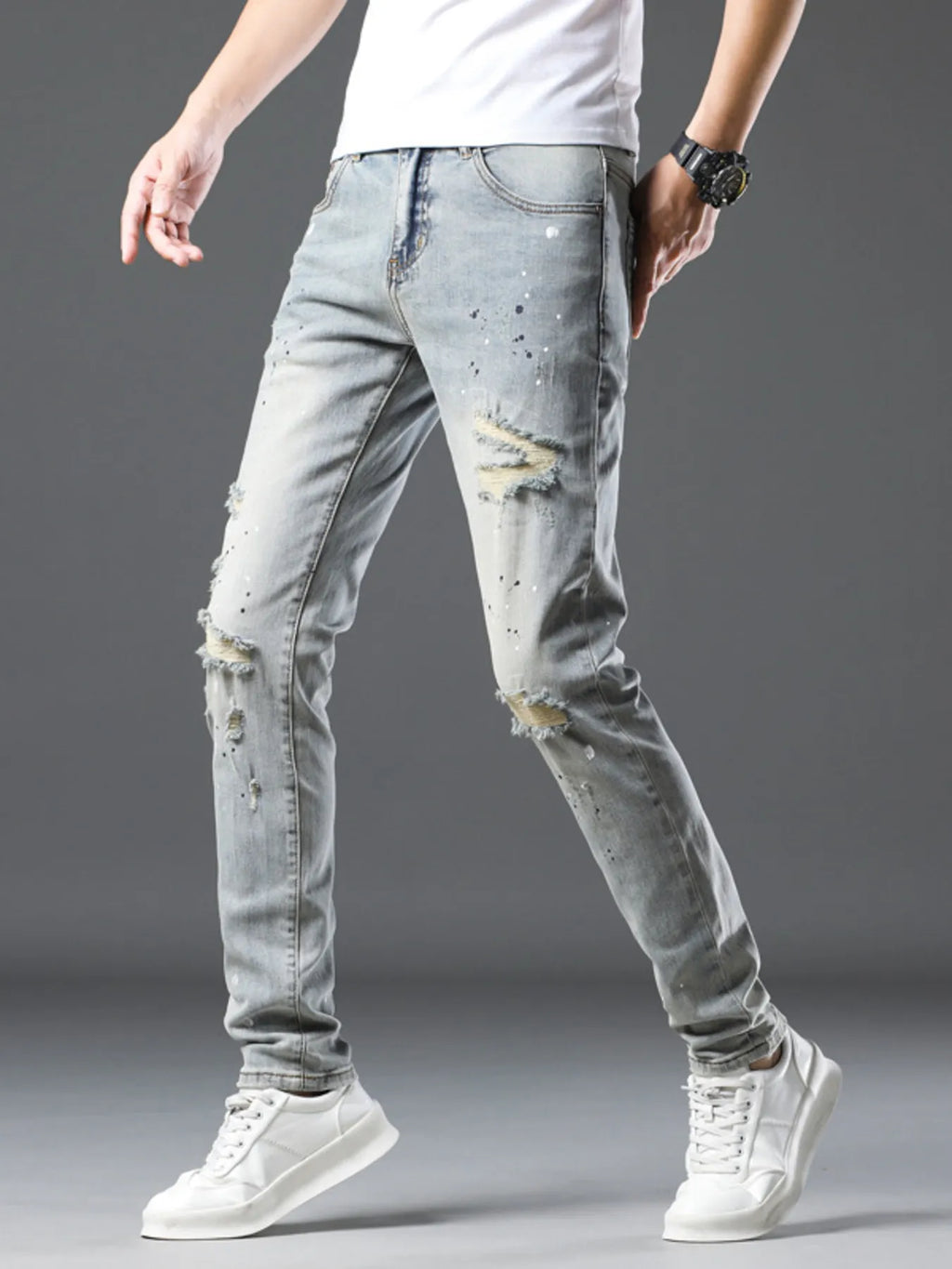 Men's Vintage Distressed Light Wash Skinny Jeans