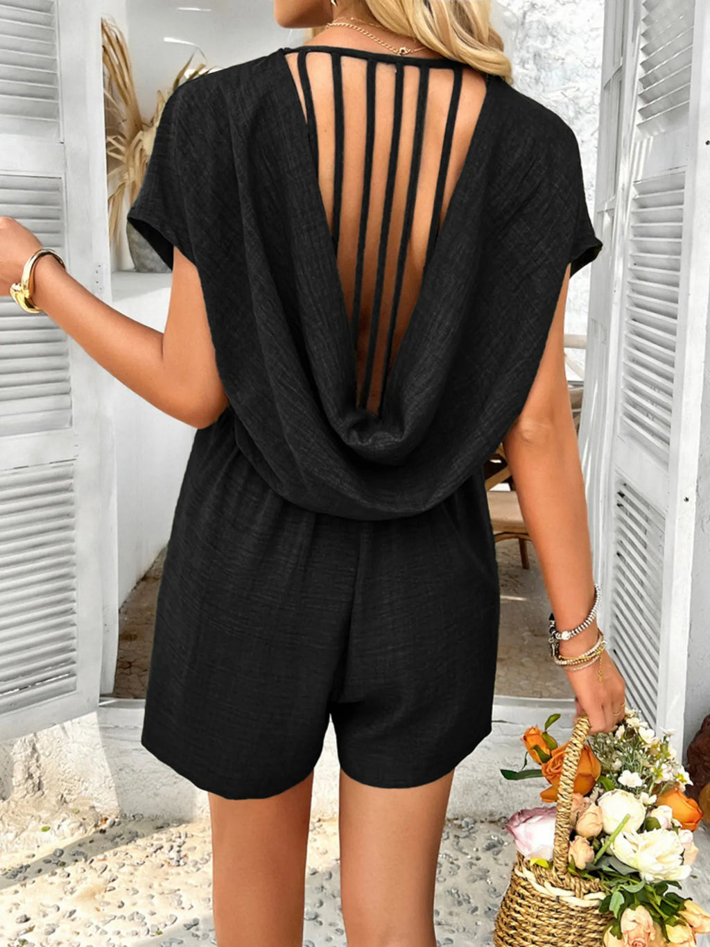 V-Neck Casual Short Sleeve Romper with Pockets