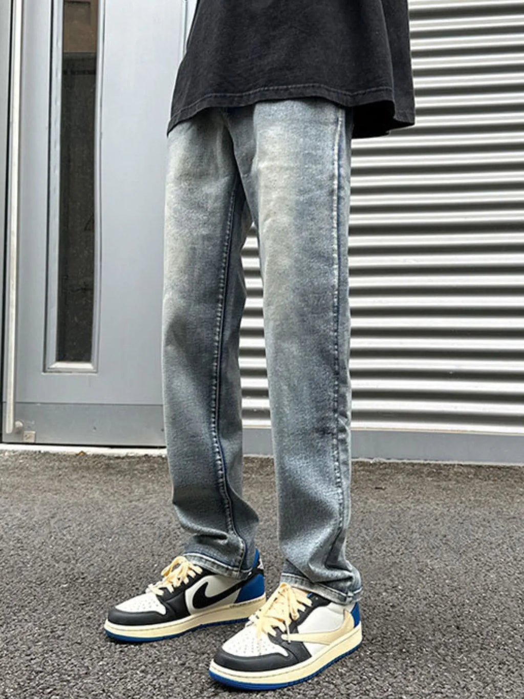 Men's Full Size Vintage Washed Straight Leg Relaxed Fit Jeans Plus Size