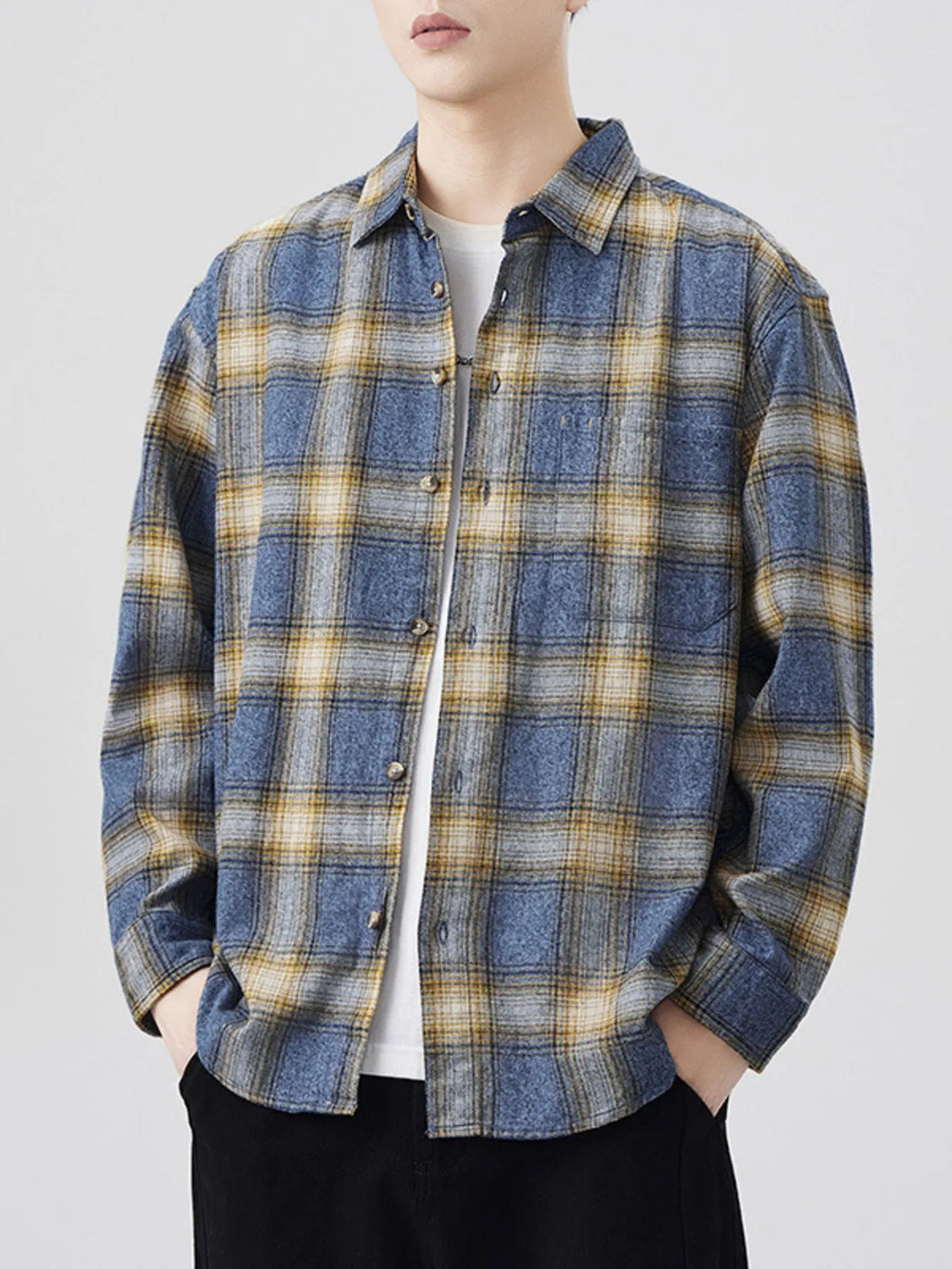 Men's Plus Size Plaid Button Up Long Sleeve Shirt
