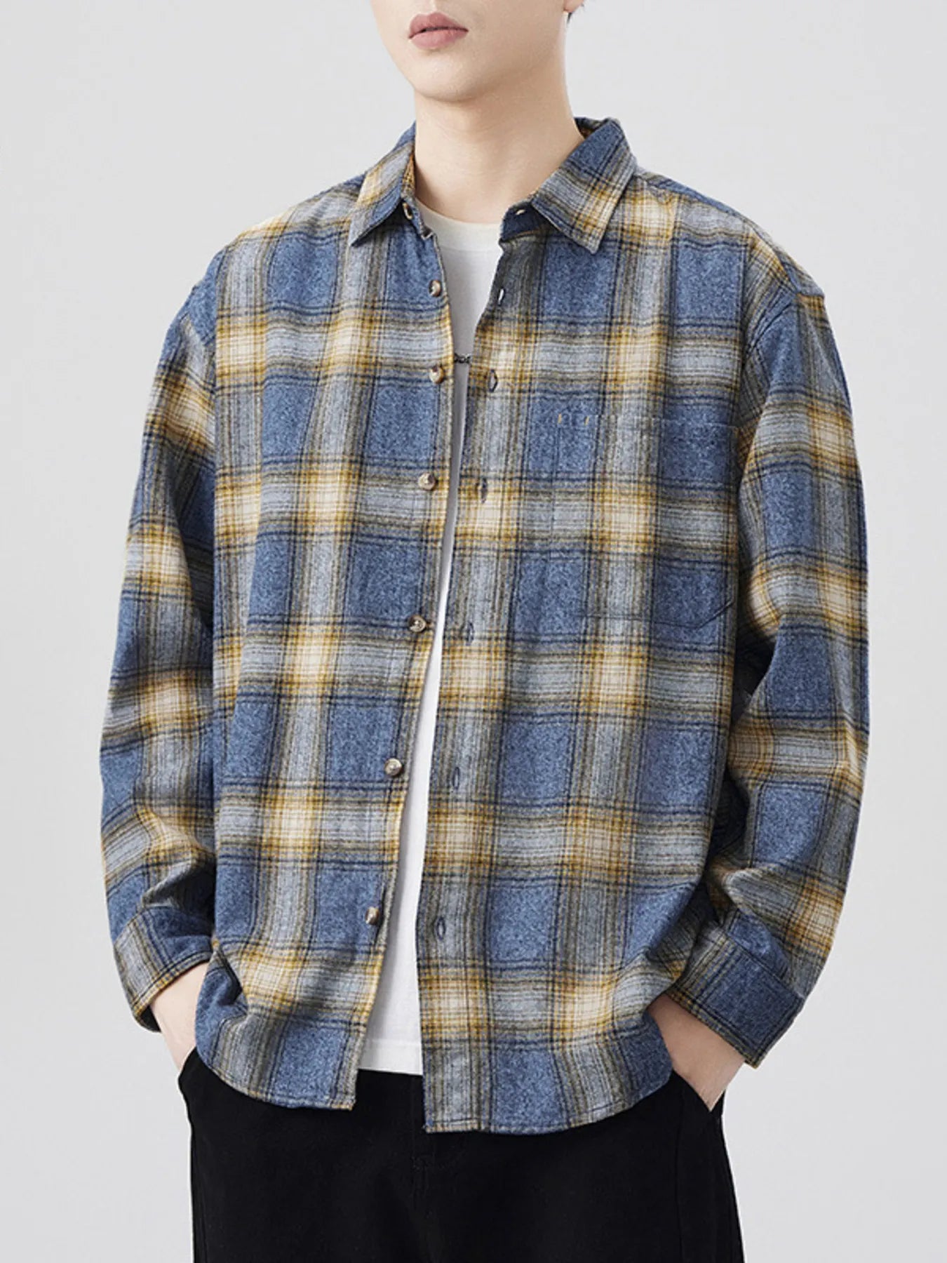 Men's Plus Size Plaid Button Up Long Sleeve Shirt