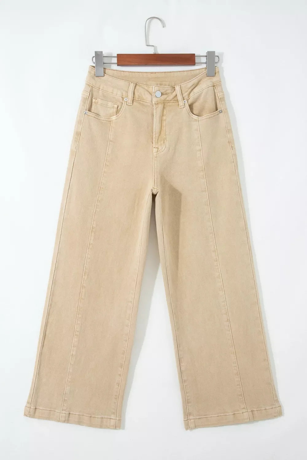 Solid Color Seamed Center Wide Leg Cropped Jeans