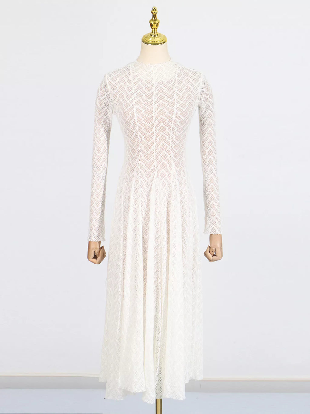 Lace Mock Neck Long Sleeve Maxi Dress