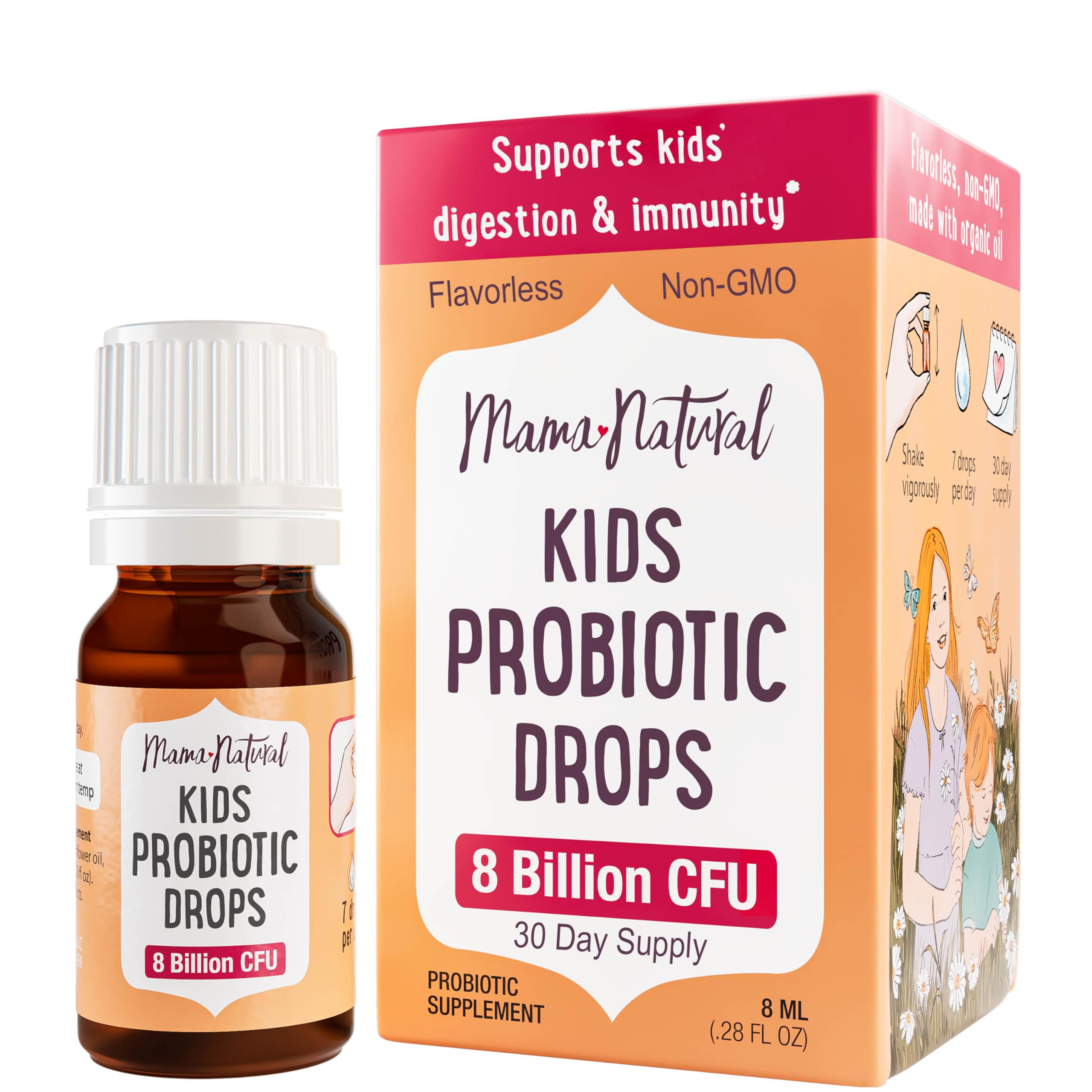 Mama Natural Kids Probiotic Drops (Age 3+) | Toddler Probiotic for Digestive Health & Immune Support - Pediatrician-Approved Probiotics for Kids | 30 Servings - Unflavored Liquid Probiotic