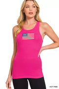 Zenana American Flag Embroidery Stretchy Ribbed Tank