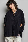 POL Button Down Half Dolman Sleeve Shirt