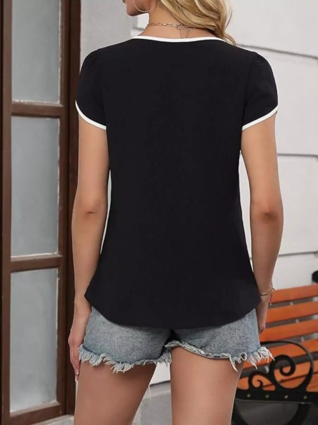 Notched Petal Sleeve Blouse