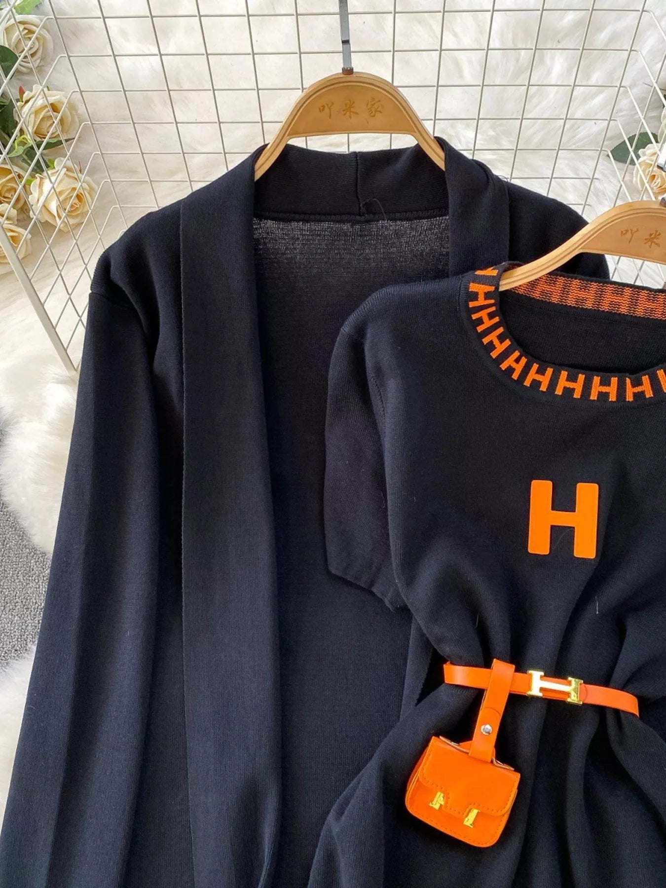 Round Neck Knitted Dress & Cardigan Set