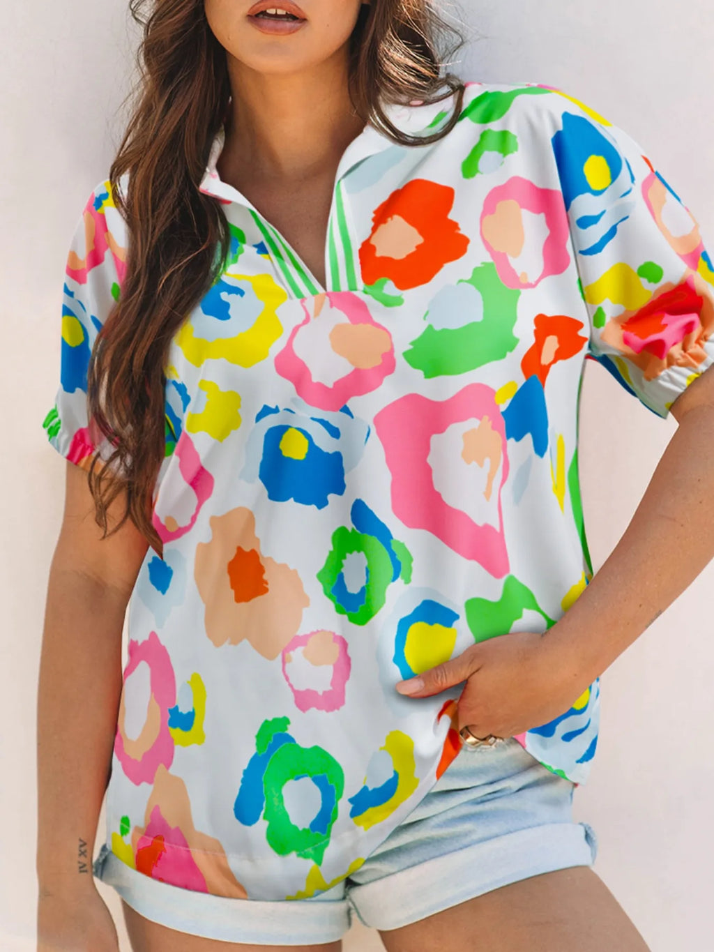 Printed Short Sleeve Blouse