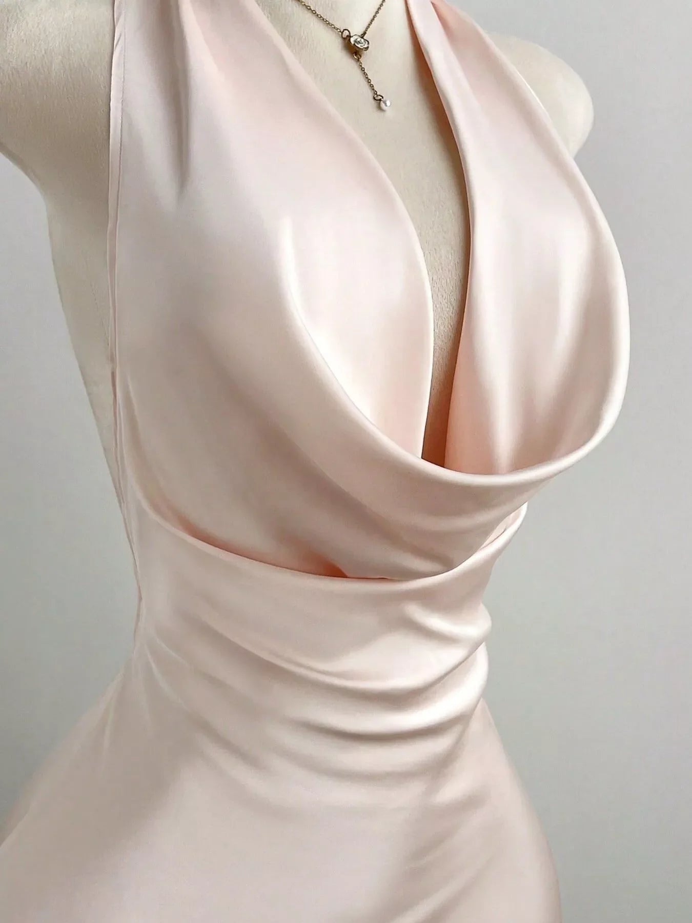 Satin Backless Halter Neck Dress
