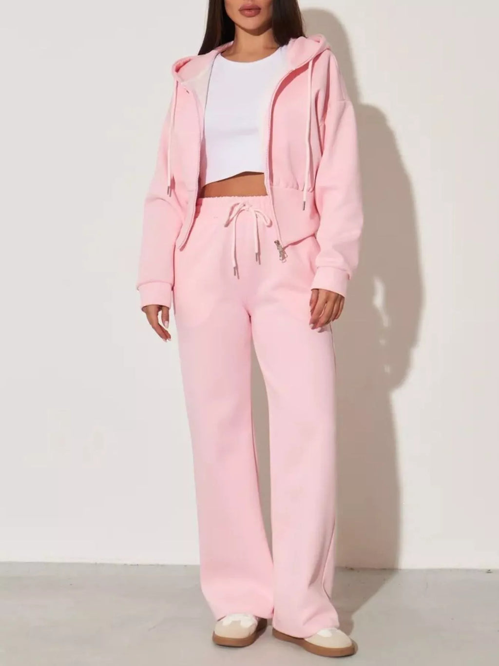 Zip-Up Hoodie and Wide-Leg Pants Set
