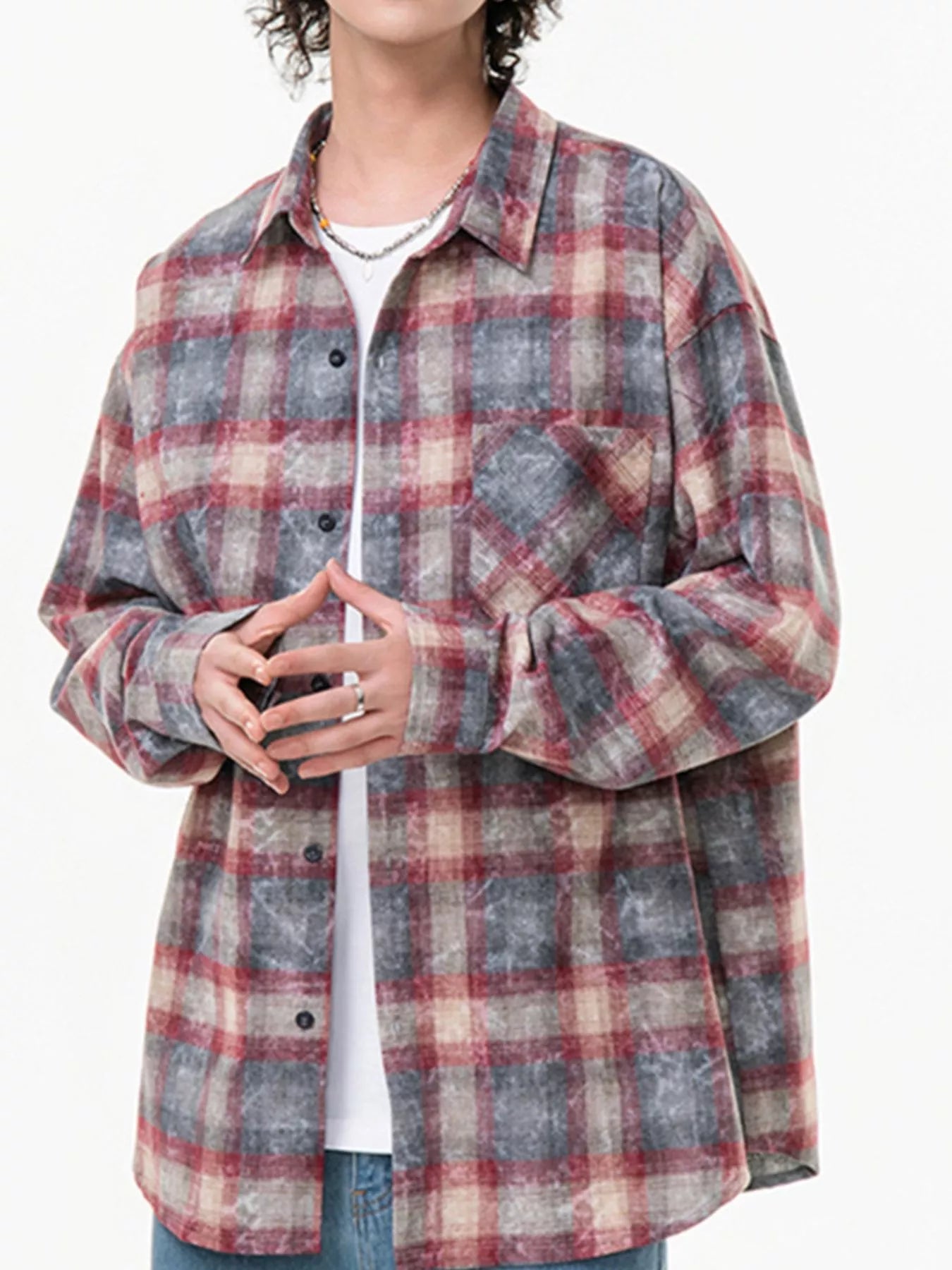 Men's Plus Size Plaid Button Up Long Sleeve Shirt