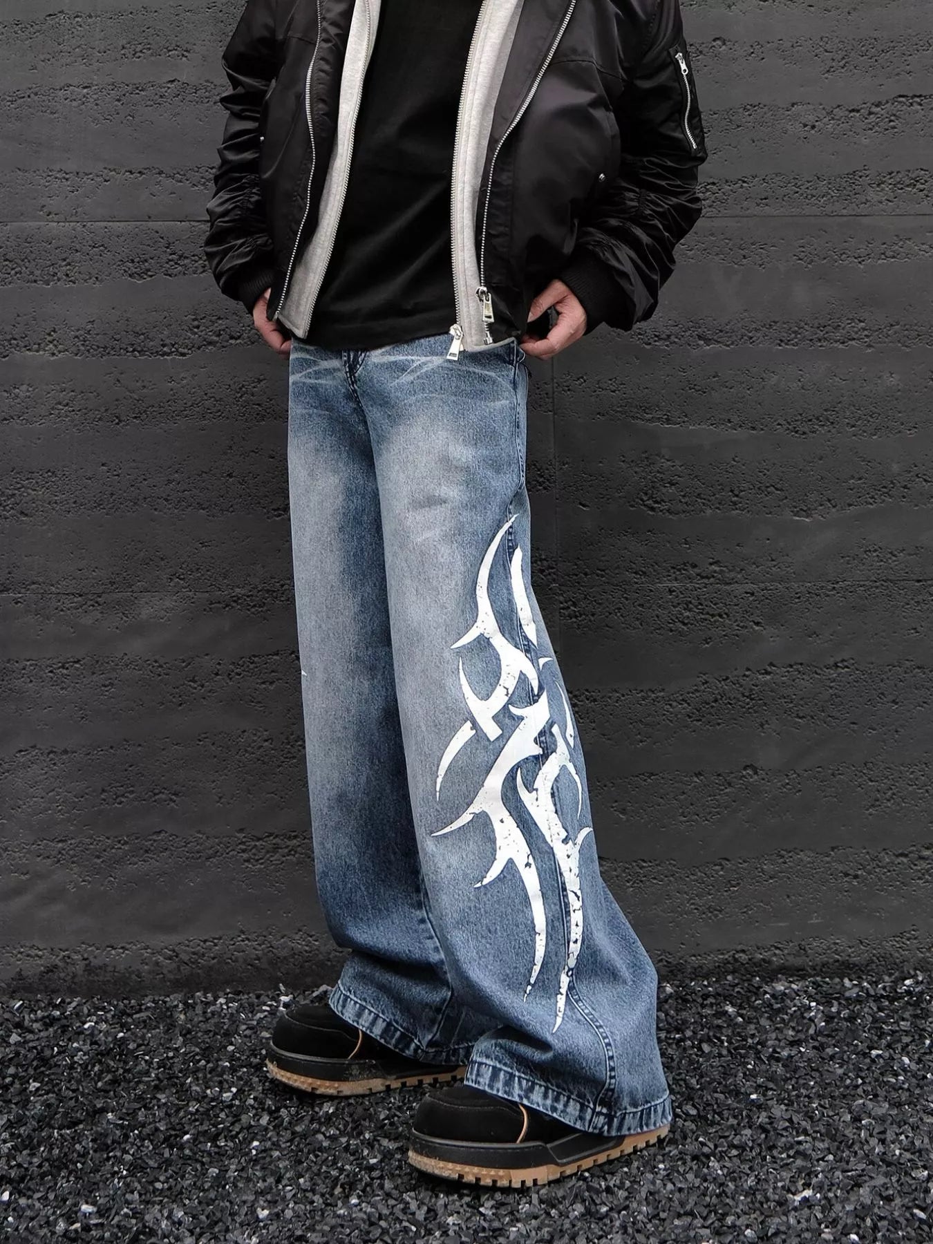 Men's Full Size Printed Wide Leg Jeans Plus Size
