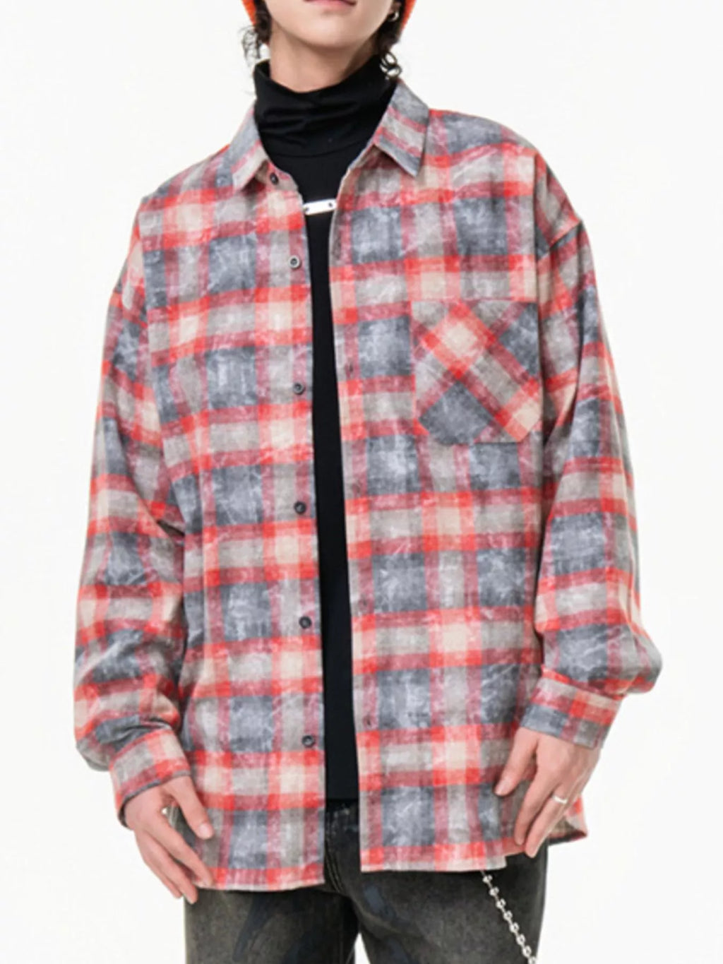 Men's Plus Size Plaid Button Up Long Sleeve Shirt